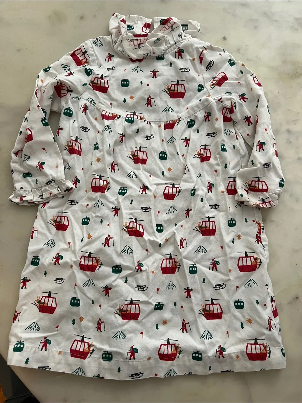 Petite Plume White Ski Cable Car Print Nightgown